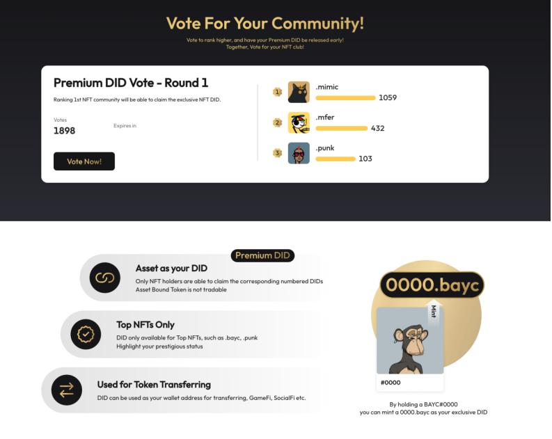 KEY3.id は第一回ブルーチップ NFT バインディングドメイン投票結果を発表し、Mimic Shhans コミュニティが勝利し .mimic DID をアンロックしました。