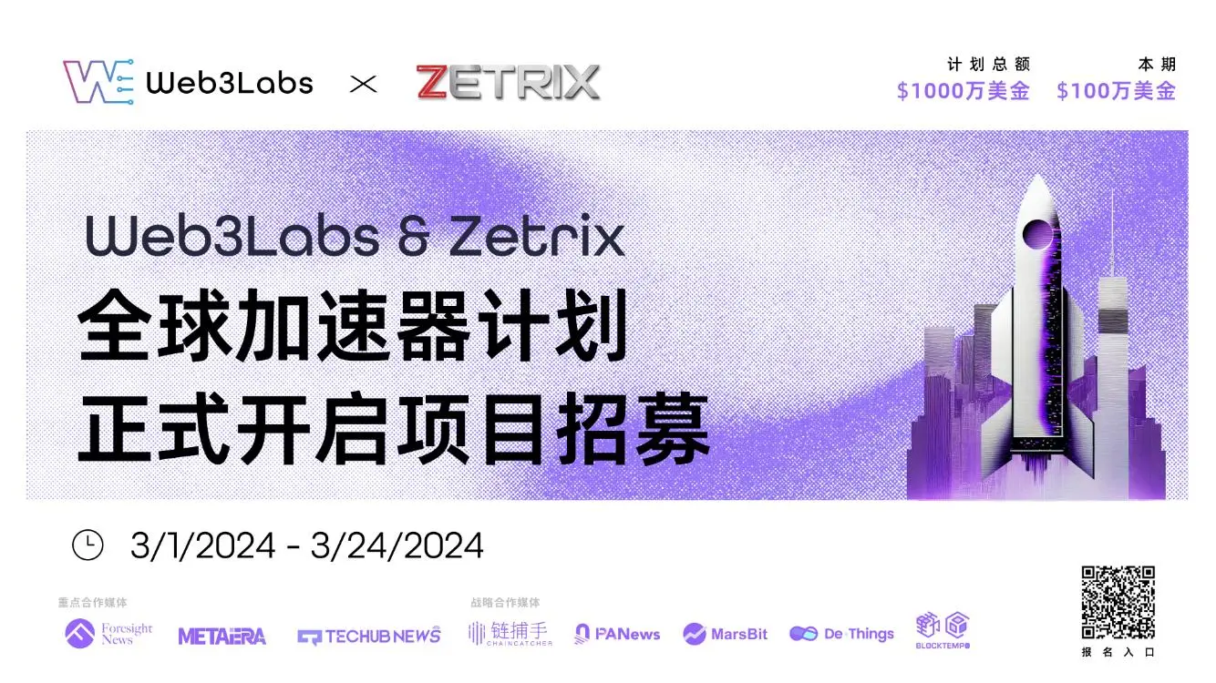 Zetrix & Web3Labs 全球加速器计划正式开启项目报名