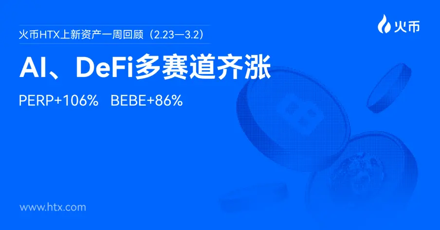 후오비 HTX 자산 주간 리뷰 (2.23—3.2): PERP +106%, BEBE +86%, AI, DeFi 다중 트랙 동반 상승