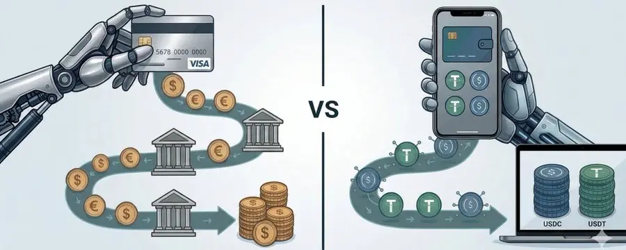 銀行卡支付 vs. 穩定幣支付：哪個更適合 AI 智能體（Agent）？
